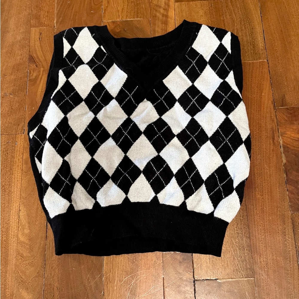 Black and White Argyle Sweater Vest
